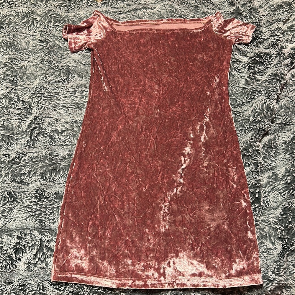 PLT suede pink mini dress off the shoulders